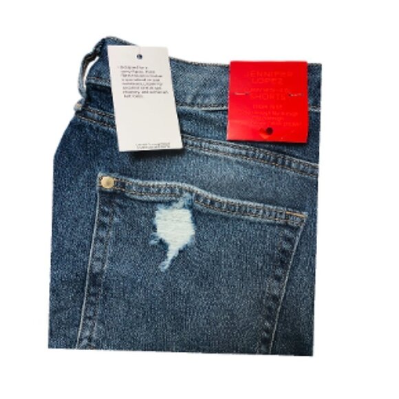 Jennifer Lopez Womens High Rise Med Wash Distressed Jean Shorts Sz 16 New - Picture 5 of 9